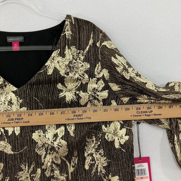 New Vince Camuto size 2X Gold Black Metallic V Neck Soft Flowy Blouse Evening - Picture 6 of 10